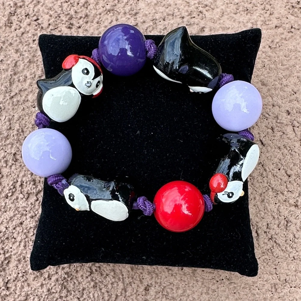 Gymboree Penguin Charm Kids Stretch Bracelet - Black, Red, Purple